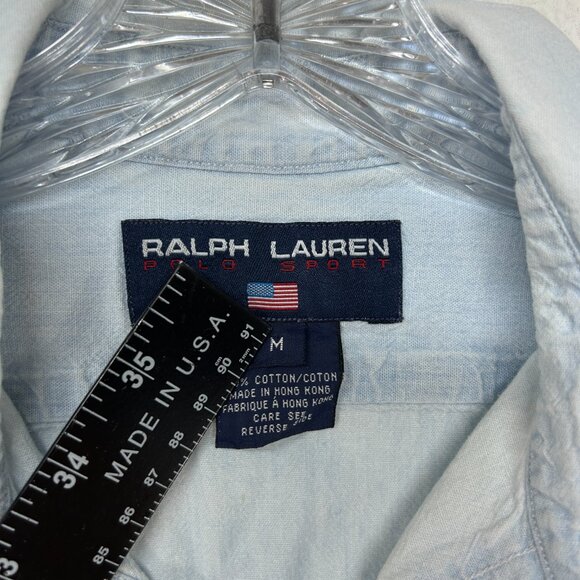 Polo sport Ralph Lauren Shirt Mens Medium Blue Button Up Denim hip hop y2k vtg - Picture 2 of 12